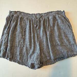 Time and Tru Striped Linen Blend Smocked Waist Shorts, Women's XXL (20)